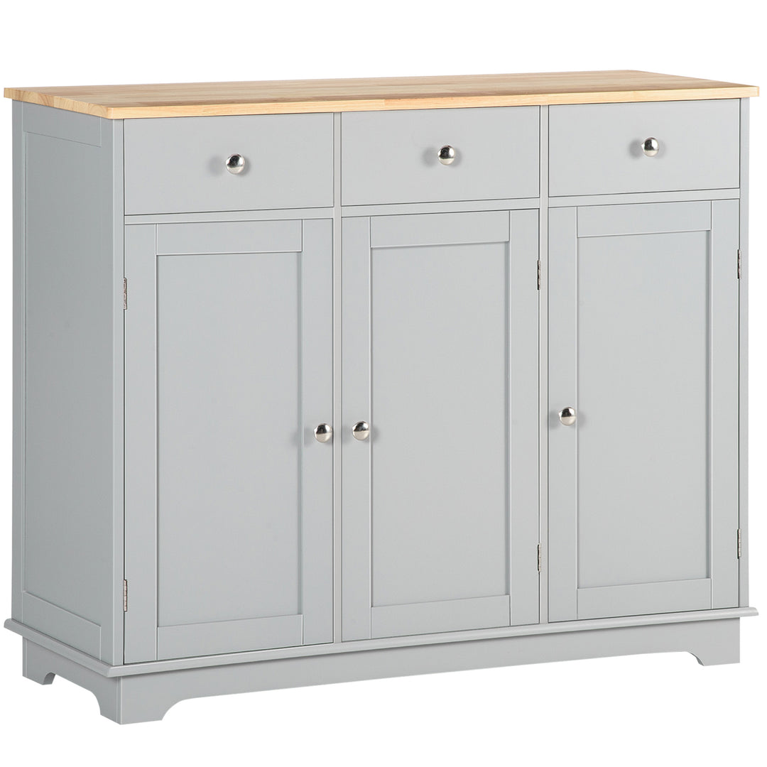 Sideboard with Rubberwood Top and Adjustable Shelves for Dining Room, Kitchen - Grey