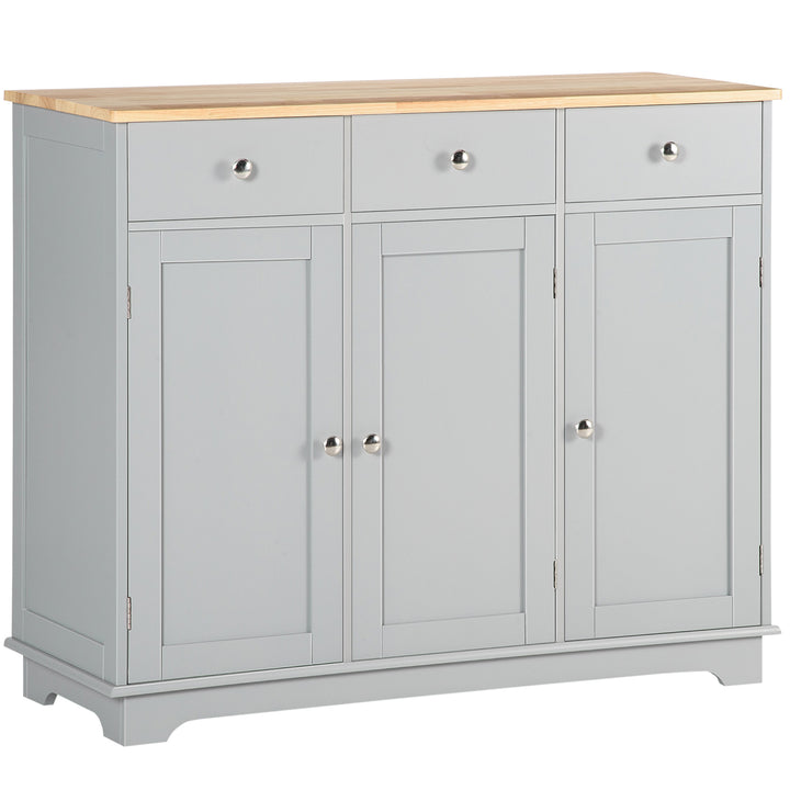 Sideboard with Rubberwood Top and Adjustable Shelves for Dining Room, Kitchen - Grey