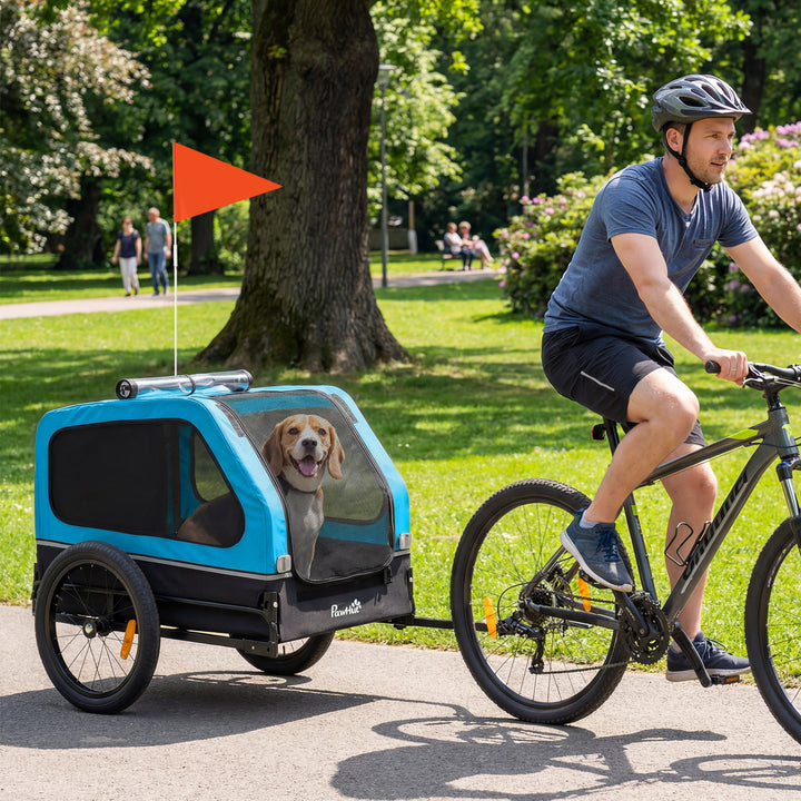 Dog Bike Trailer with Flip-Down Ramp Tailgate, Quick Release Frame, Un