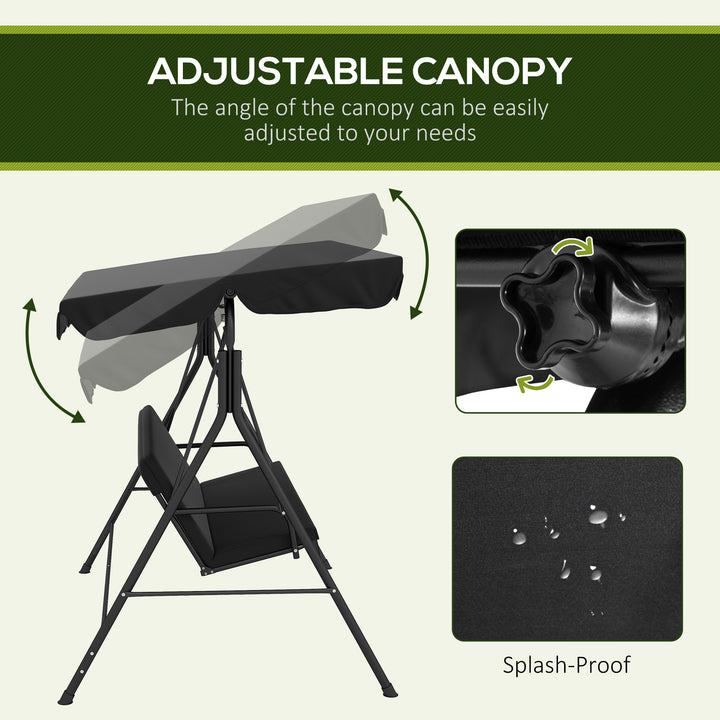 Three-Seater Garden Swing Chair, with Adjustable Canopy - Black