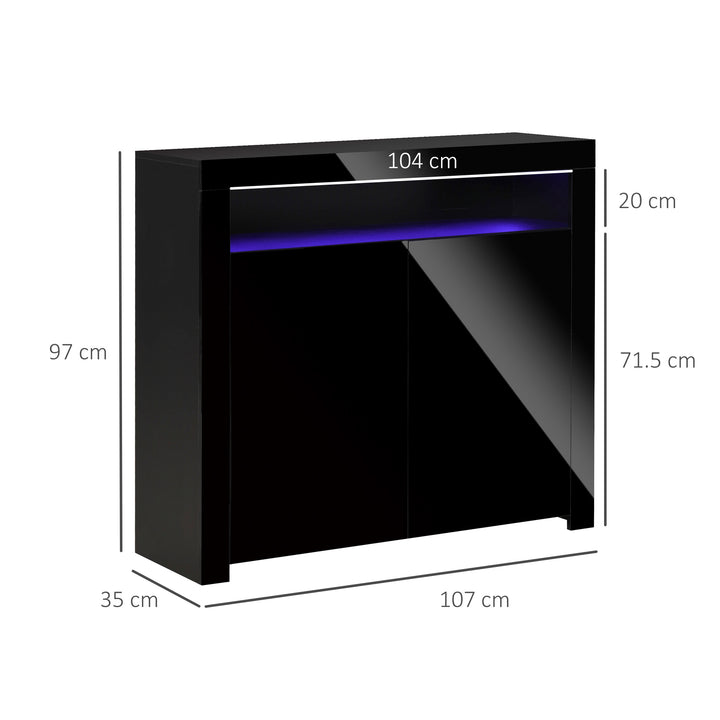 MCL LED Storage Cabinet, Cupboard with High Gloss Front and RGB Lighting, Modern Sideboard for Entryway, Dining Area, Living Room, Black