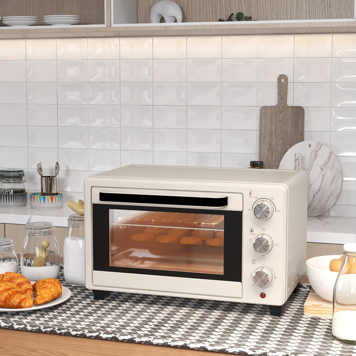 HOMCOM Mini Oven, 21L Countertop Electric Grill, Toaster Oven with Adjustable Temperature, Timer, Baking Tray and Wire Rack, 1400W, Cream | Aosom UK