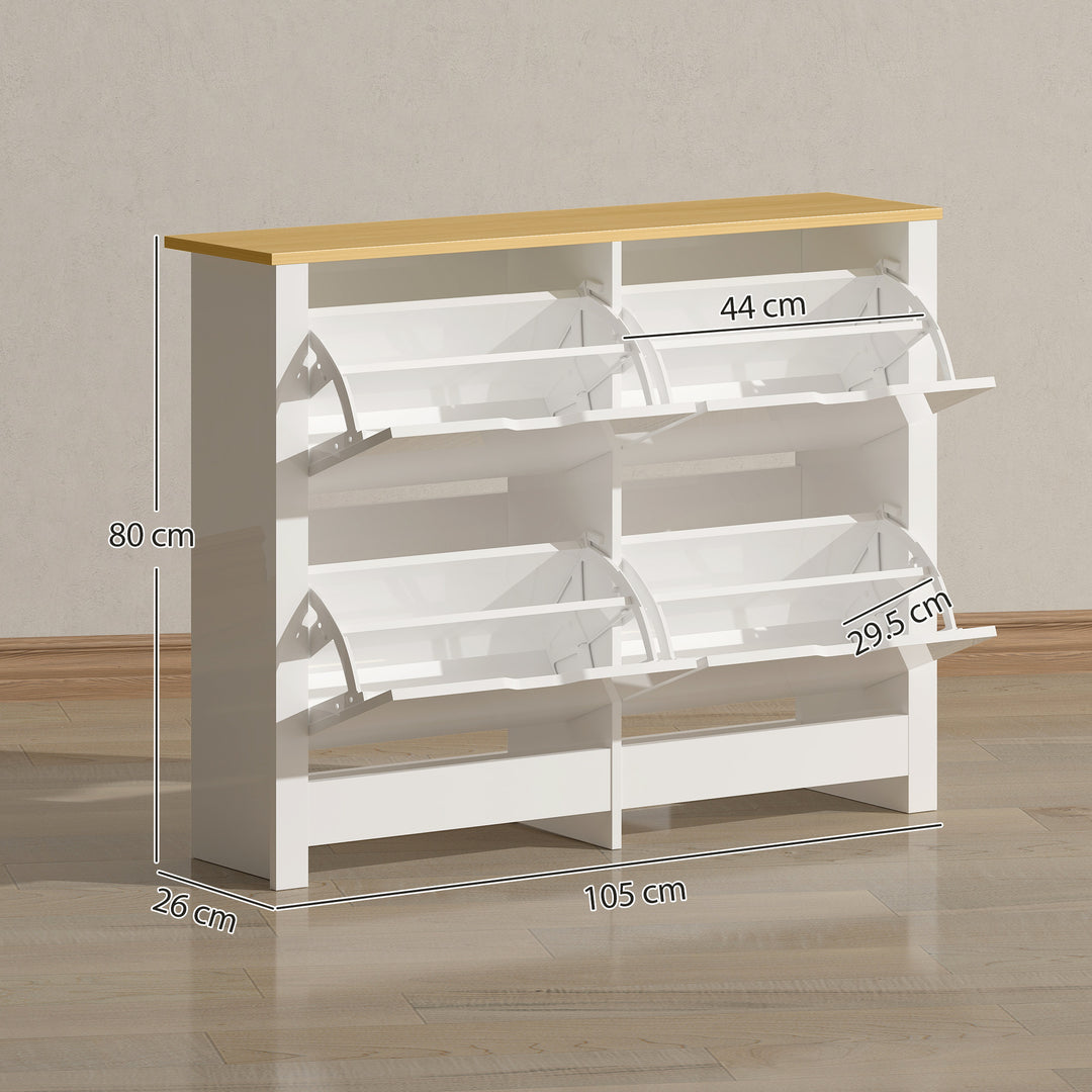 Slim Shoe Cabinet, Narrow Shoe Cupboard with 4 Flip Drawers, Adjustabl