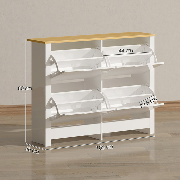 Slim Shoe Cabinet, Narrow Shoe Cupboard with 4 Flip Drawers, Adjustabl