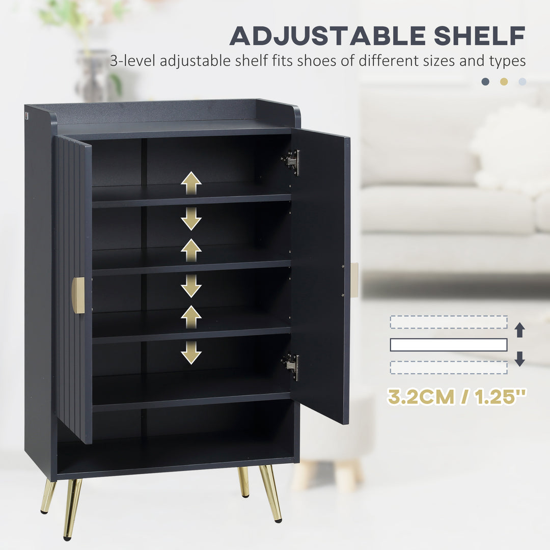 Entryway Furniture Set for 19 Pairs of Shoes, Hallway Shoe Cabinet with Adjustable Shelves, Shoe Storage Bench with Steel Legs, Grey