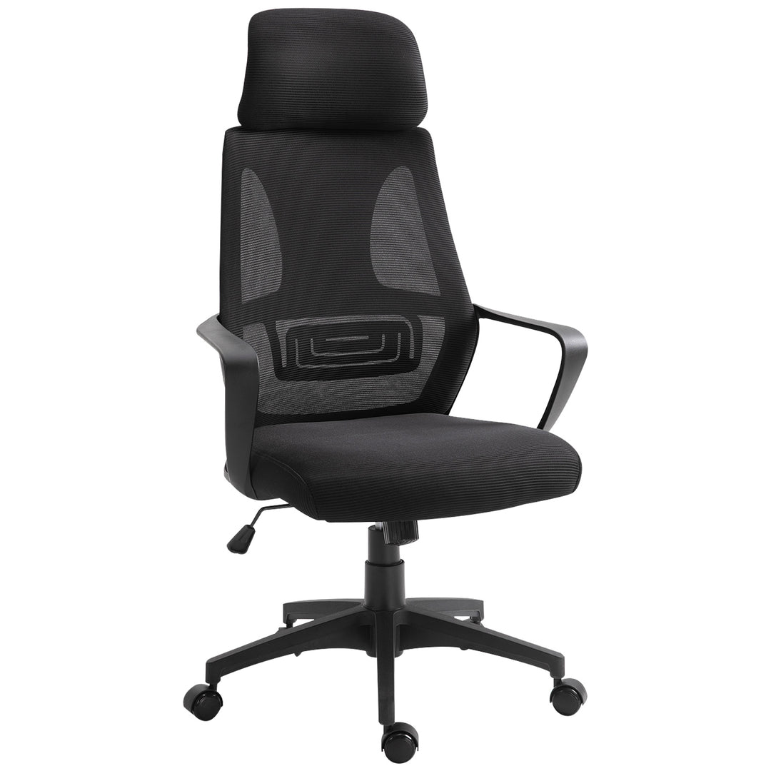 Ergonomic Office Chair, High Back Computer Chair, Mesh Desk Chair with Lumbar Support, Headrest, Wheel, Adjustable Height, Black