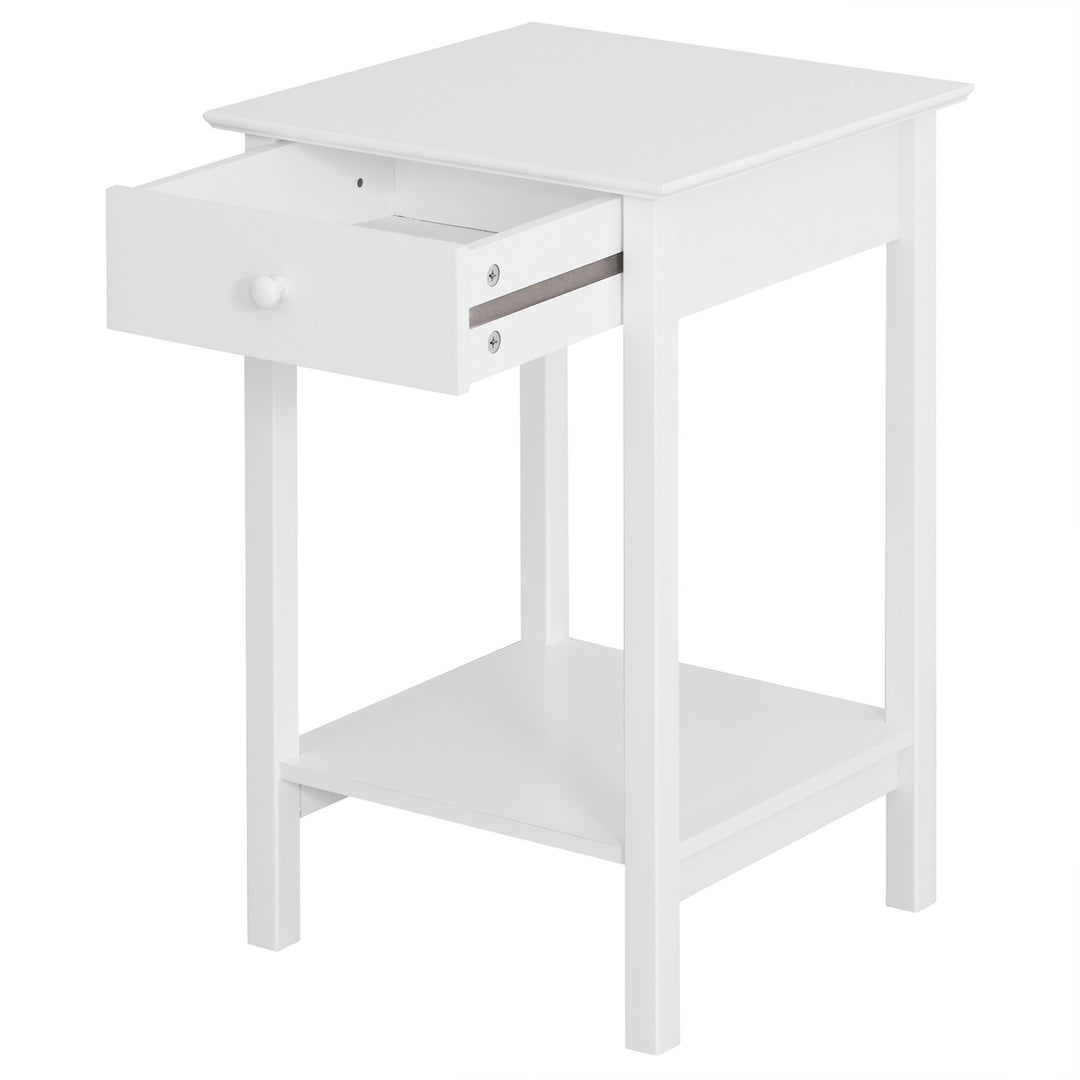 MCL White Bedside Table, Wooden Side Table, Nightstand, Bedside Cabinet with Drawer and Storage Shelf for Bedroom and Living Room