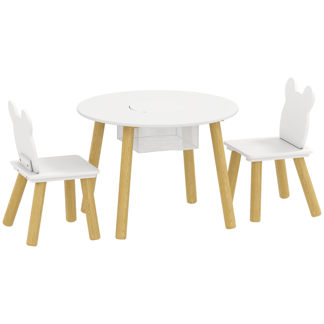 3-Piece Kids Activity Table Set with Centre Mesh Bag, Bear-Shaped Back