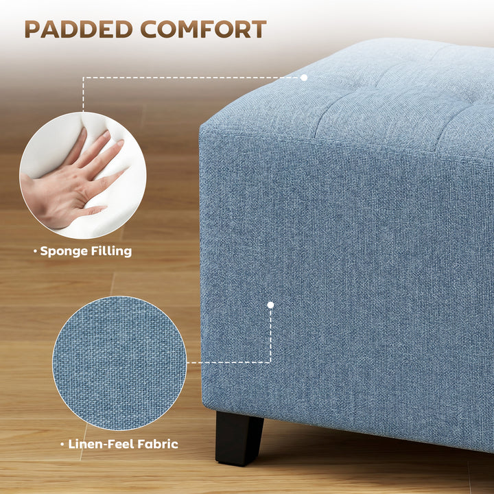 Small Ottoman, Square Footstool with Side Pocket, Rubber Wood Legs and