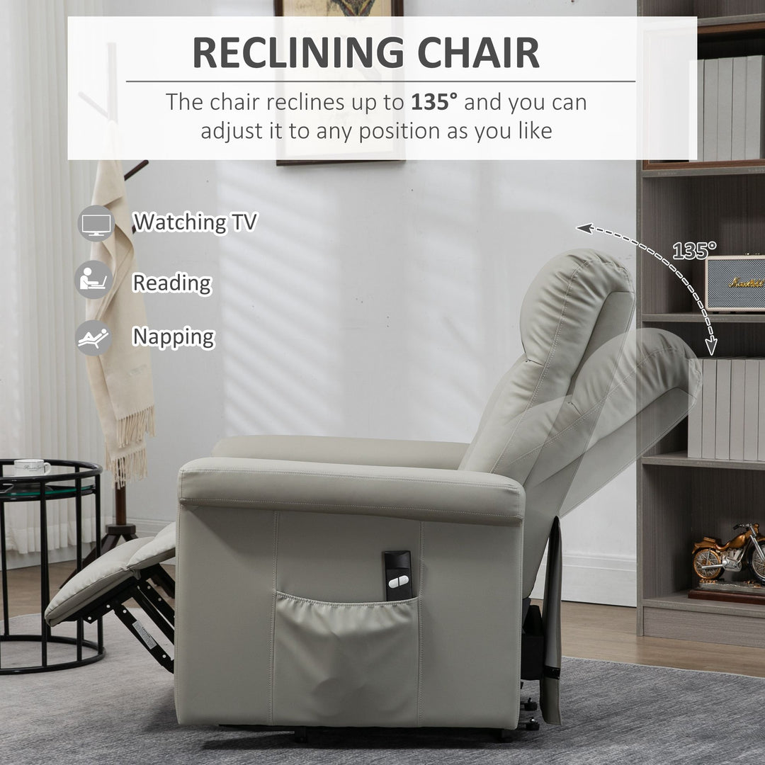Power Lift Chair Armchair for the Elderly, PU Leather Recliner Chair with Extended Footrest, Remote Control and Side Pocket, Grey