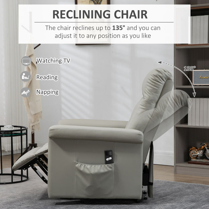 Power Lift Chair Armchair for the Elderly, PU Leather Recliner Chair with Extended Footrest, Remote Control and Side Pocket, Grey
