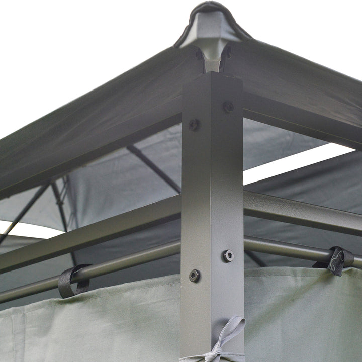 4m x 3(m)Garden Gazebo, Double Roof Outdoor Gazebo Canopy Shelter with Curtains, Solid Steel Frame for Lawn and Deck, Grey