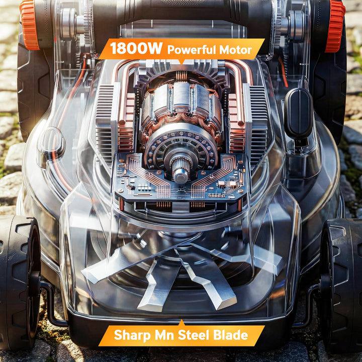 1800W Electric Lawnmower with 40cm Cutting Width, Mulching Feature, 50