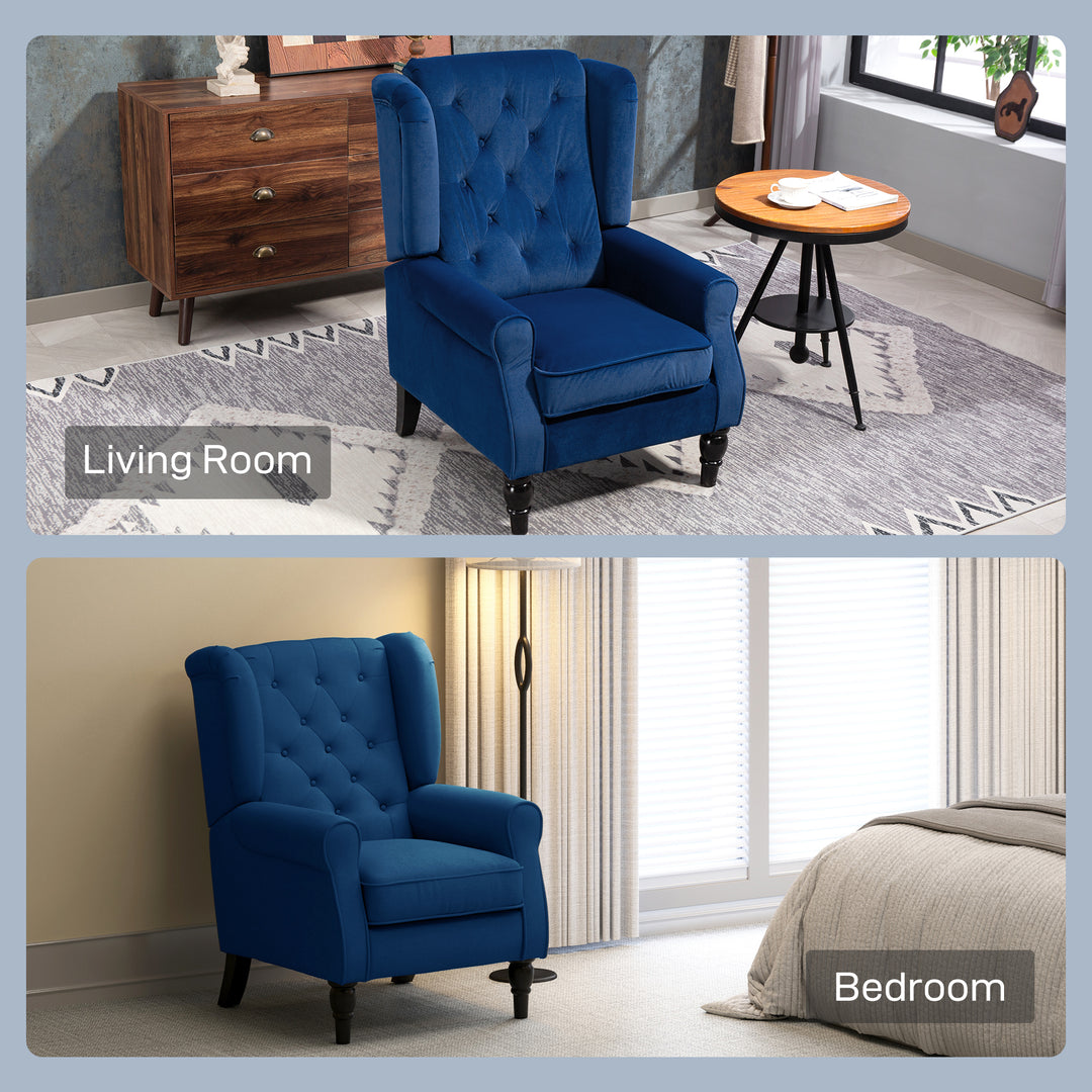 Wingback Accent Chair, Retro Upholstered Button Tufted Occasional Chair for Living Room and Bedroom, Blue
