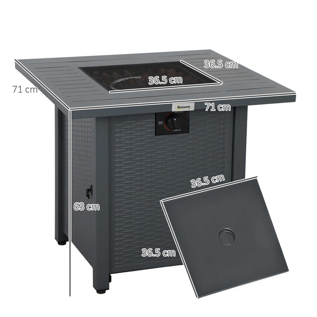 Rattan-style Propane Gas Fire Pit Table with 40,000 BTU Burner, Square Smokeless Firepit Patio Heater with Thermocouple, Lava Rocks, Waterproof Cover, Spark Guard and Lid, Grey