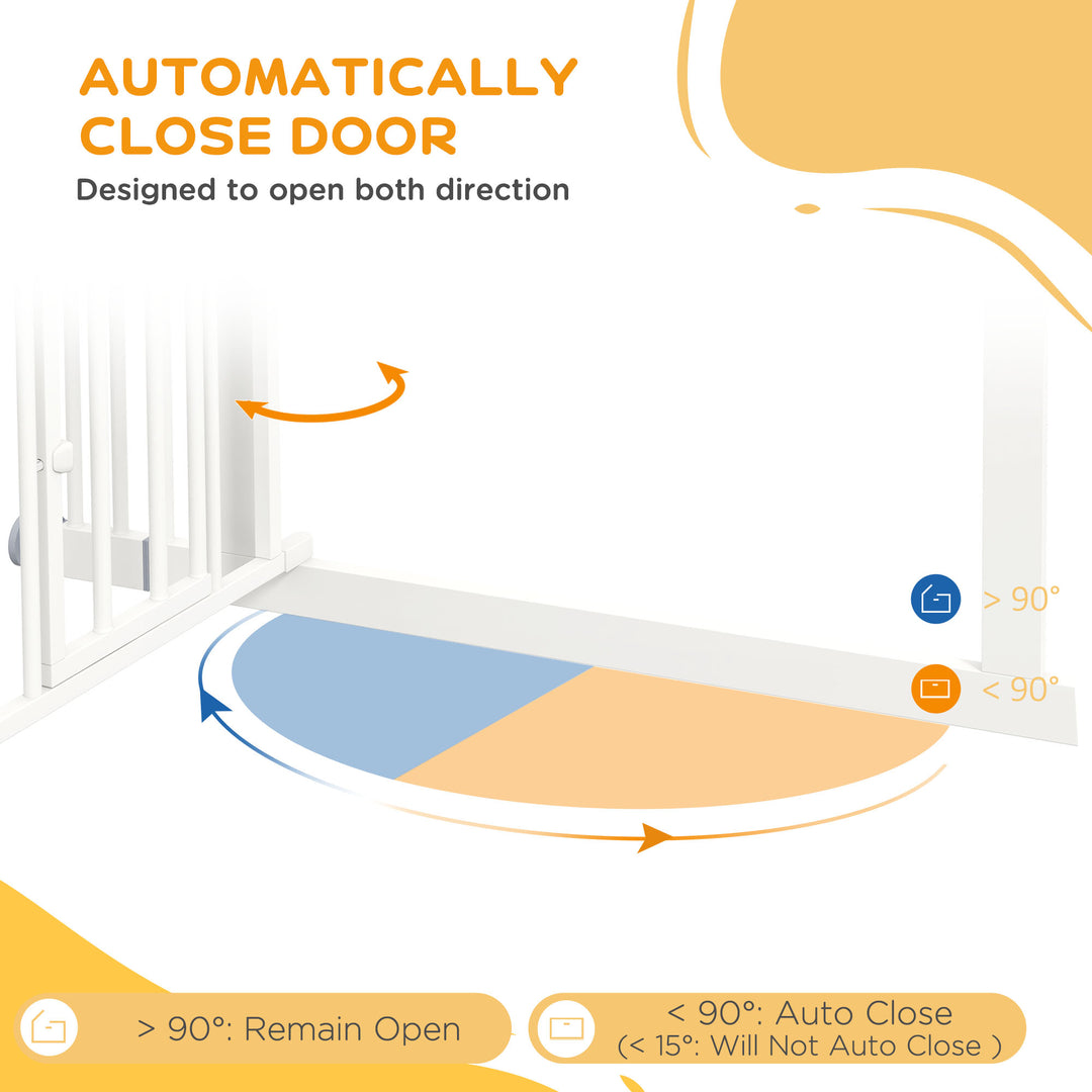 PawHut Extra Tall Pet Gate, Indoor Dog Safety Gate, with Cat Flap, Auto Close, 74-101cm Wide - White | Aosom UK