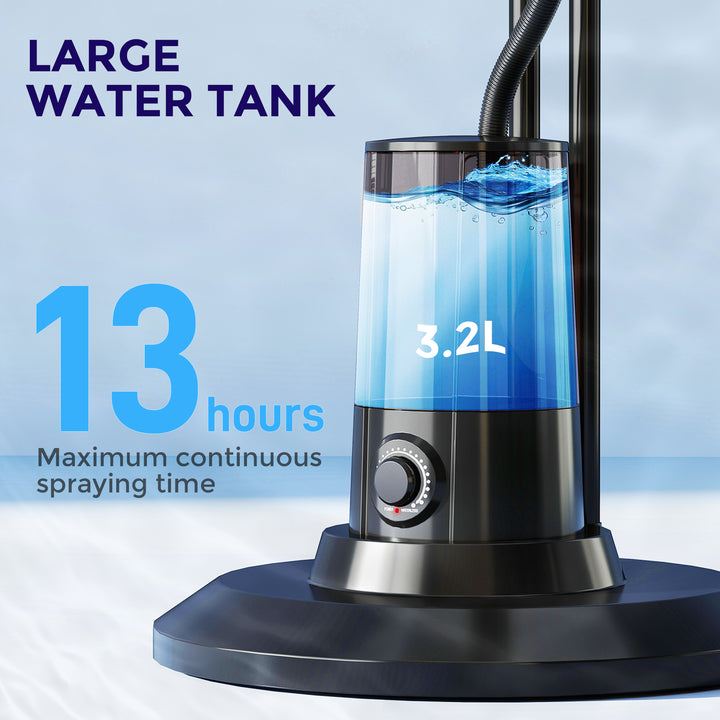 Pedestal Fan with Water Mist Spray, Spray Misting Fan with 70° Oscillation, Tilt Head, 4 Speeds, 3 Modes, Adjustable Mist, 3.2L Water Tank, for Home, 120 cm