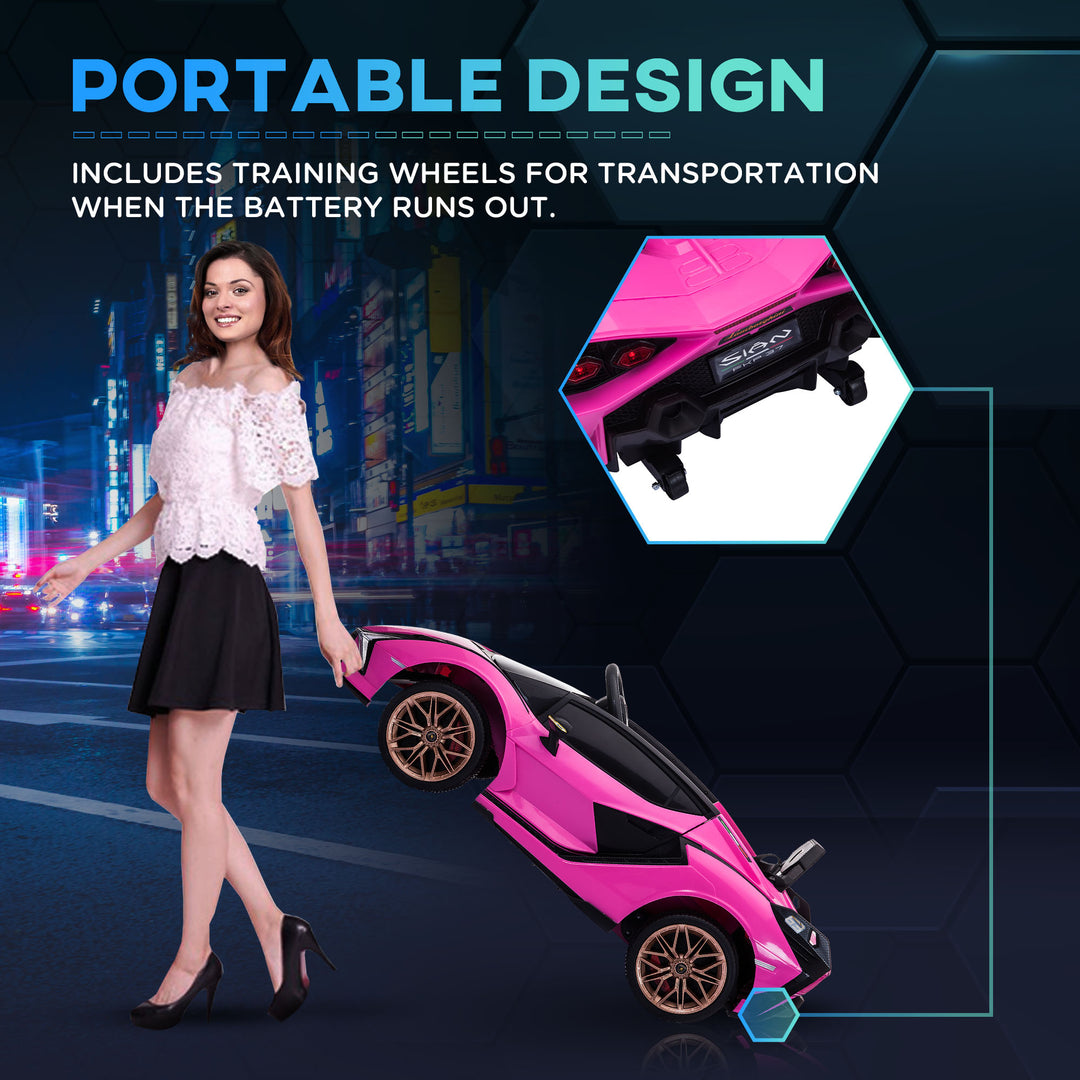 Lamborghini Sian Licensed 12V Kids Electric Ride On Car 2 Motors Toy Car with Remote Control Music Lights MP3 for 3-5 Years Pink