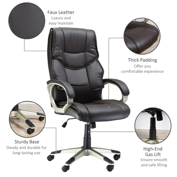 HOMCOM Home Office Chair, Computer Desk Chair with Faux Leather, Adjustable Height, Rocking Function, Executive Office Chair, Brown | Aosom UK