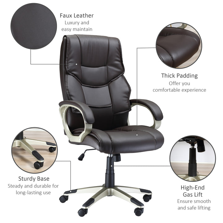 HOMCOM Home Office Chair High Back Computer Desk Chair with Faux Leather Adjustable Height Rocking Function Brown