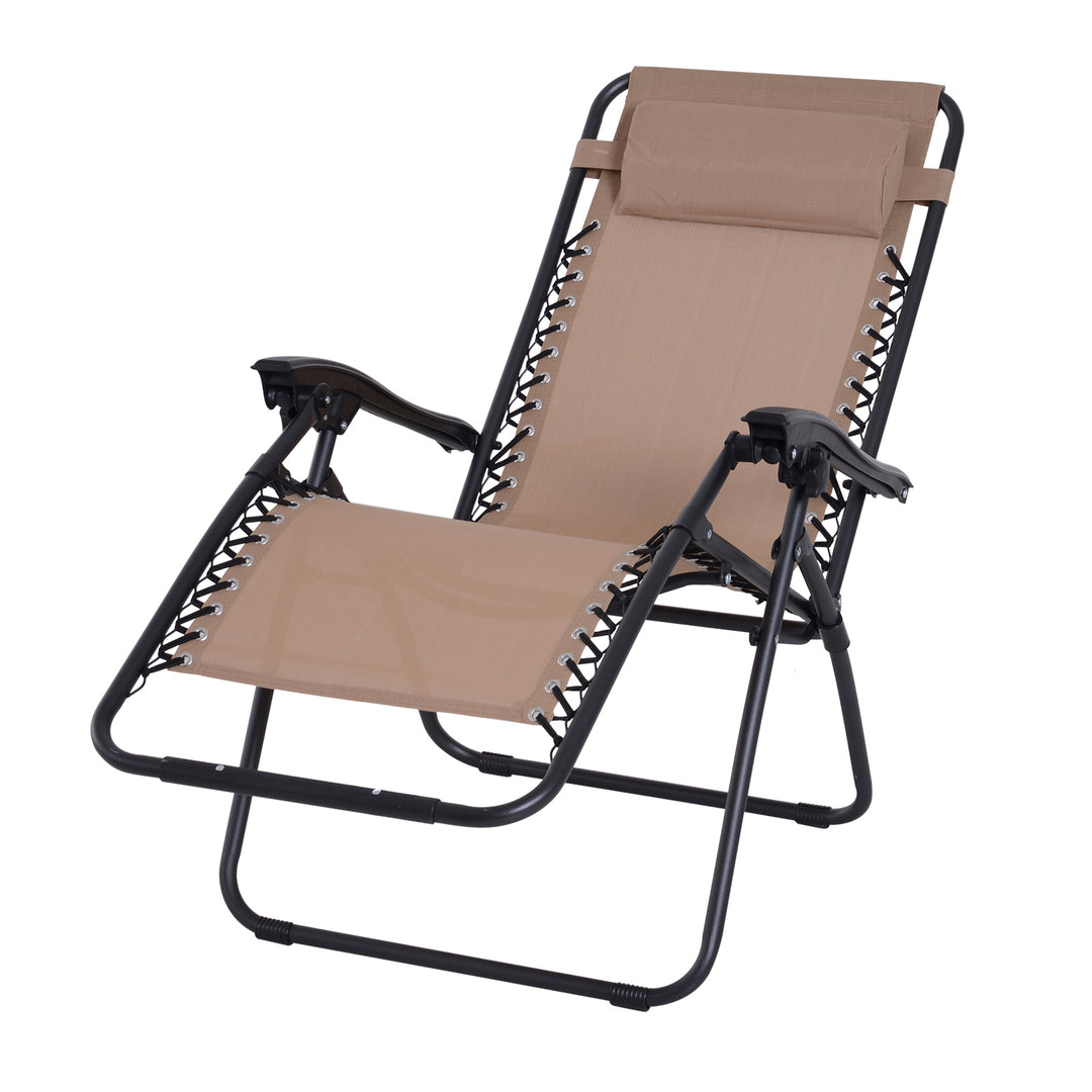 MCL Zero Gravity Chair Metal Frame Texteline Armchair Outdoor Folding and Reclining Sun Lounger with Head Pillow for Patio Decking Gardens Camping, Beige