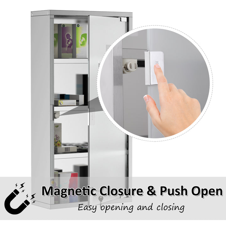 4 Tier Stainless Steel Wall Mounted Medicine Cabinet Glass Lockable Door Storage Shelves Houseware Bathroom Furniture 60Hx30Wx12D(cm) w/2 Keys