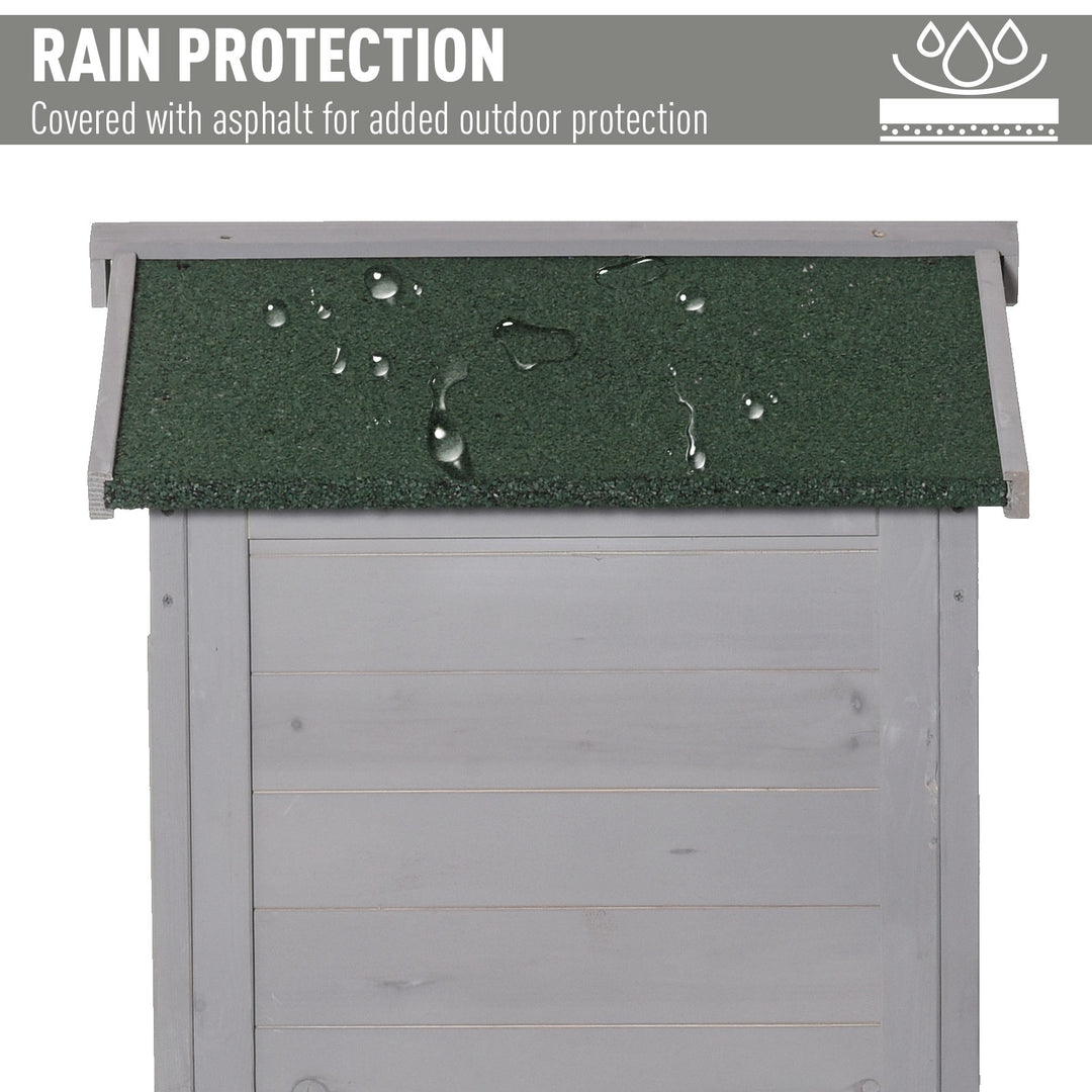 Wooden Garden Shed, Outdoor Storage Cabinet with 2 Shelves and Hooks, Locking Organiser Outdoor Narrow Tool House, 74x55x155cm, Grey