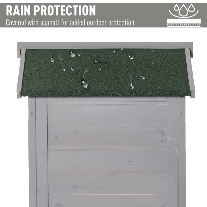 Wooden Garden Shed, Outdoor Storage Cabinet with 2 Shelves and Hooks, Locking Organiser Outdoor Narrow Tool House, 74x55x155cm, Grey