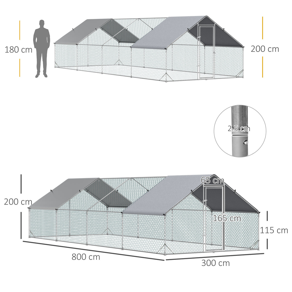 Chicken Run Galvanised Walk-in Chicken Coop Hen Poultry House Cage Rab
