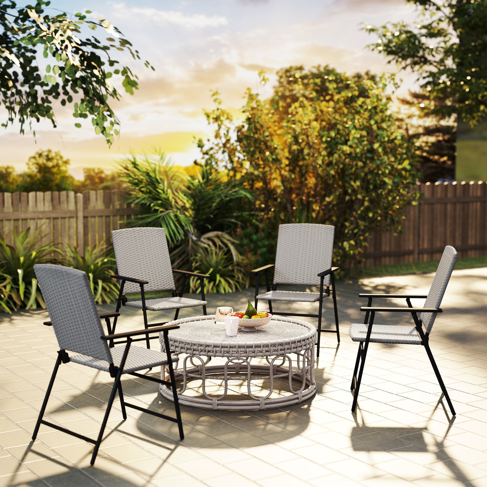 Set of Four Folding Rattan Seat Chairs - Grey