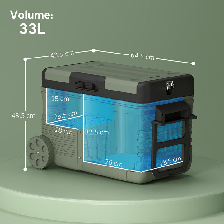 33L Camping Fridge Freezer Dual Zone, Portable Car Fridge 12V/24V DC & 100-240V AC, Electric Cool Box -20℃-20℃ with Wheels and LED Light, for Travel, RV, Road Trip, Picnic [Energy Class E]