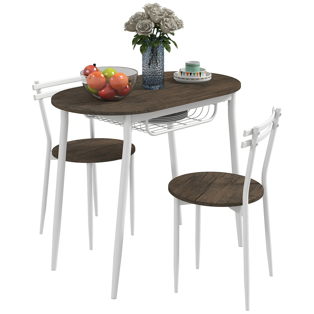 MCL 3-Piece Dining Table and Chairs Set, Oval Kitchen Table with 2 Chairs, with Wire Storage Shelf and Steel Frame, Natural