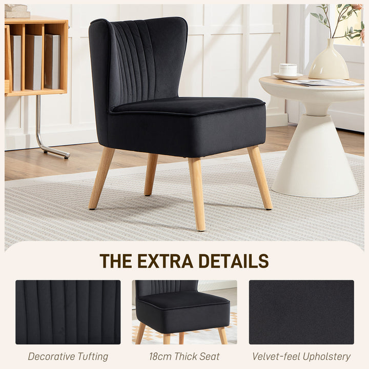 Modern Accent Chair, Fabric Living Room Chair with Rubber Wood Legs and Thick Padding, Black