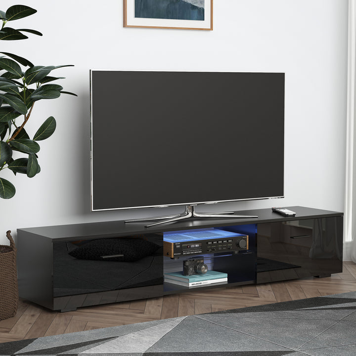 HOMCOM TV Cabinet with High Gloss Door & LED RGB Lights, Remote Control, Storage Cupboard for up to 55" TVs, Black