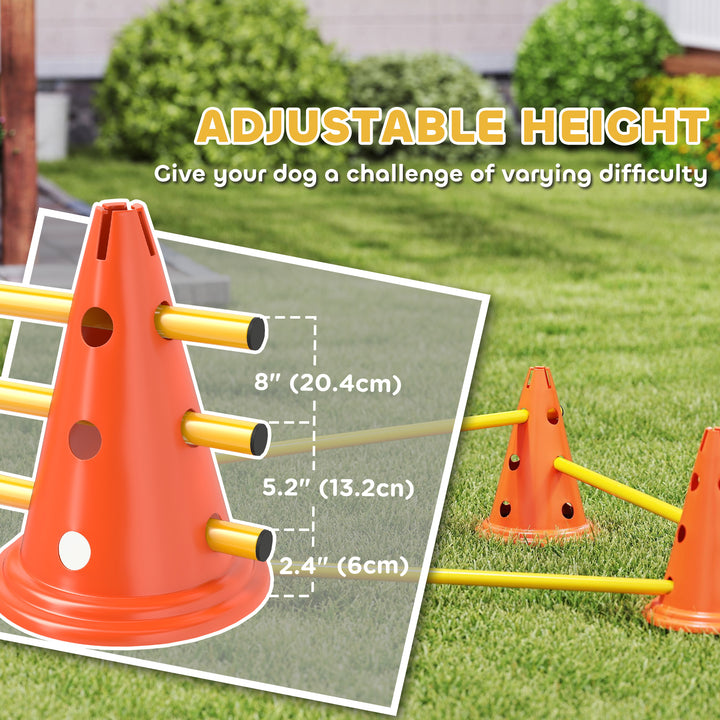 Dog Agility Equipment Set of Six Cones, Six Poles with Carry Bag, Three-Piece Adjustable Height Jumping Obstacles Orange