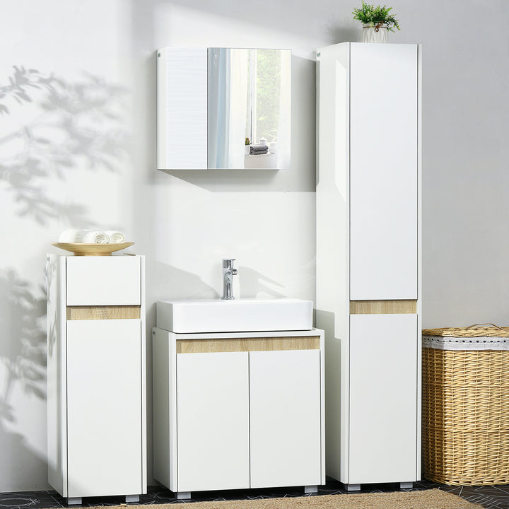 Tall Bathroom Cabinet with Adjustable Shelves, 5-Tier Modern Freestanding Tallboy with Storage Cabinets, White