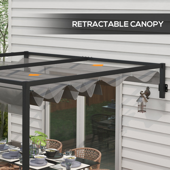 3 x 4m Lean To Steel Pergola, with Moving Fabric Canopy - Dark Grey