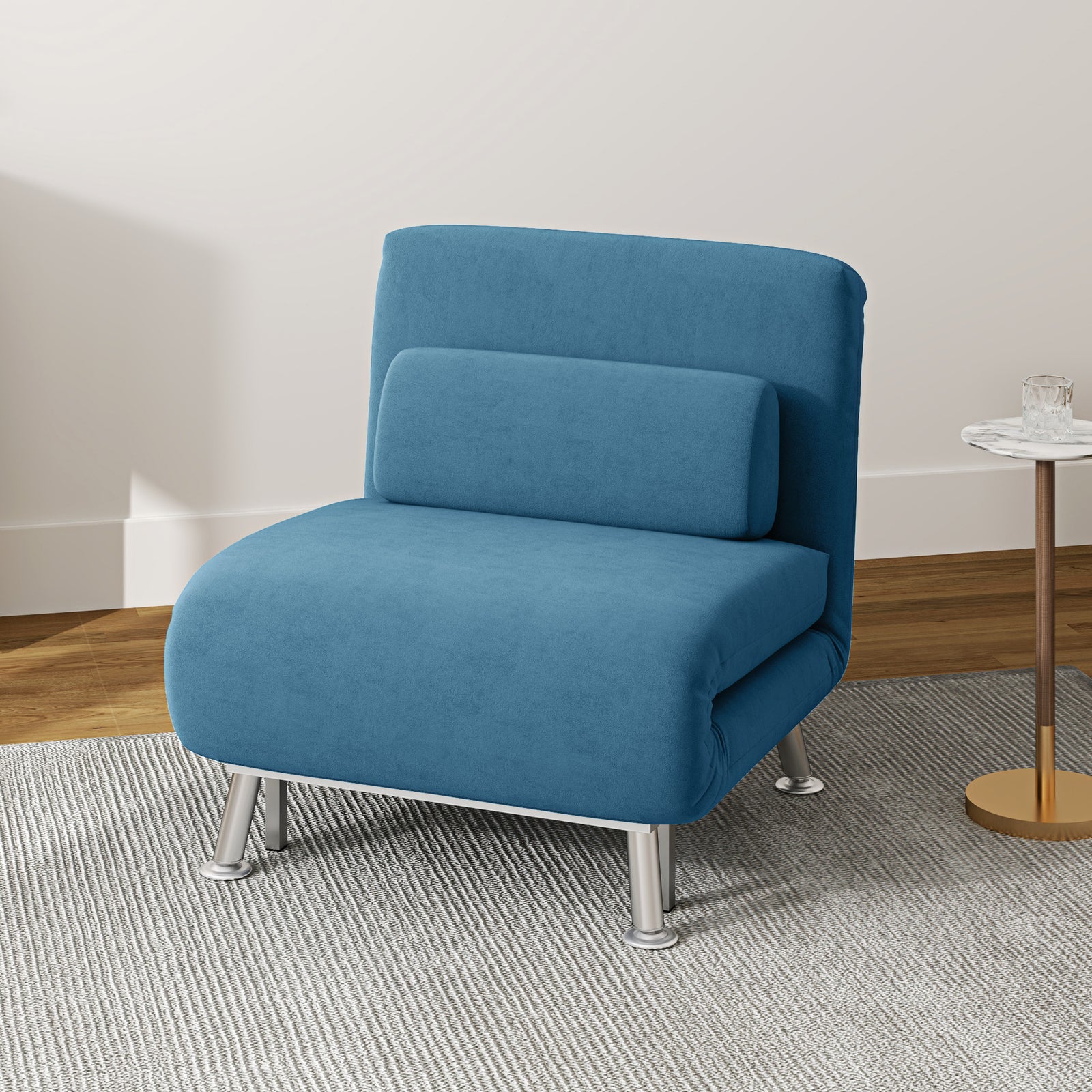 Single Velvet-Feel Sleeper Chair - Blue