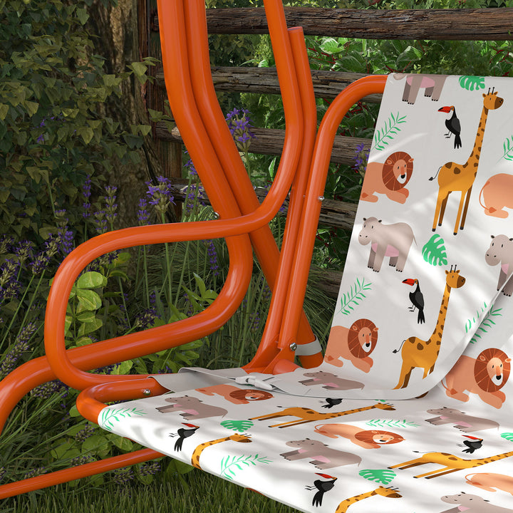Kids Porch Swing, 2-Seater Patio Swing Bench Hammock with Seat Belts, Adjustable Canopy for Garden - Orange/White