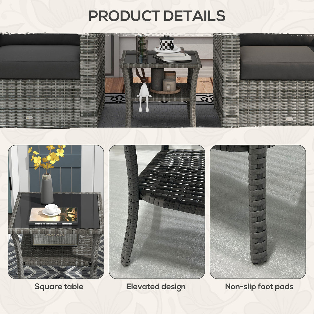 Two-tier PE Rattan Square Coffee Table - Grey