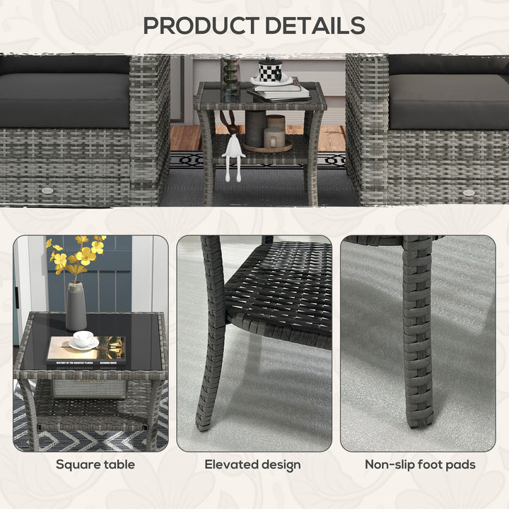 Two-tier PE Rattan Square Coffee Table - Grey