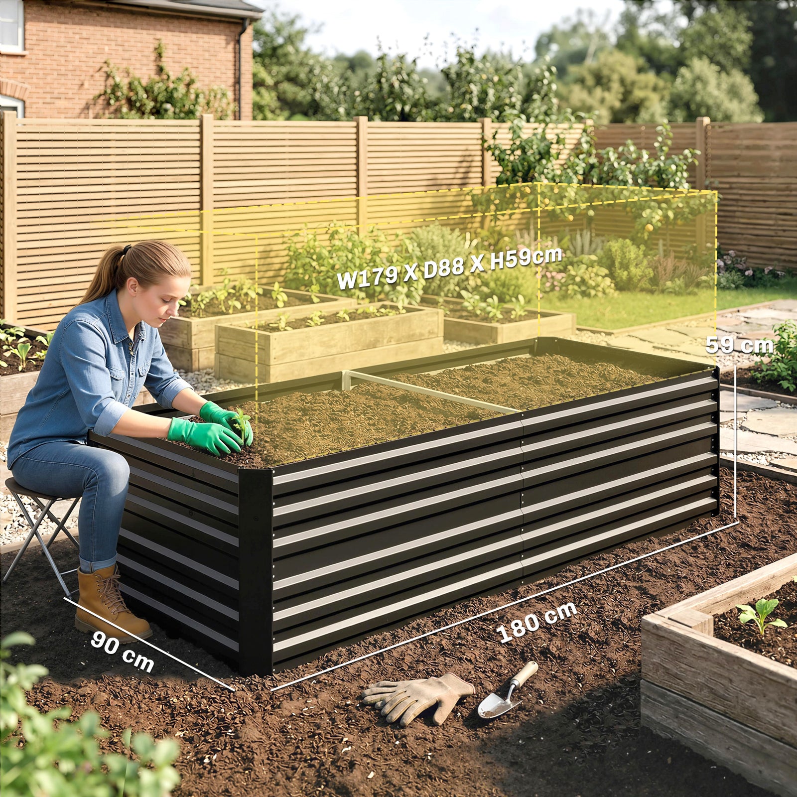 Raised Beds for Garden, Galvanised Steel Outdoor Planters with Multi-r