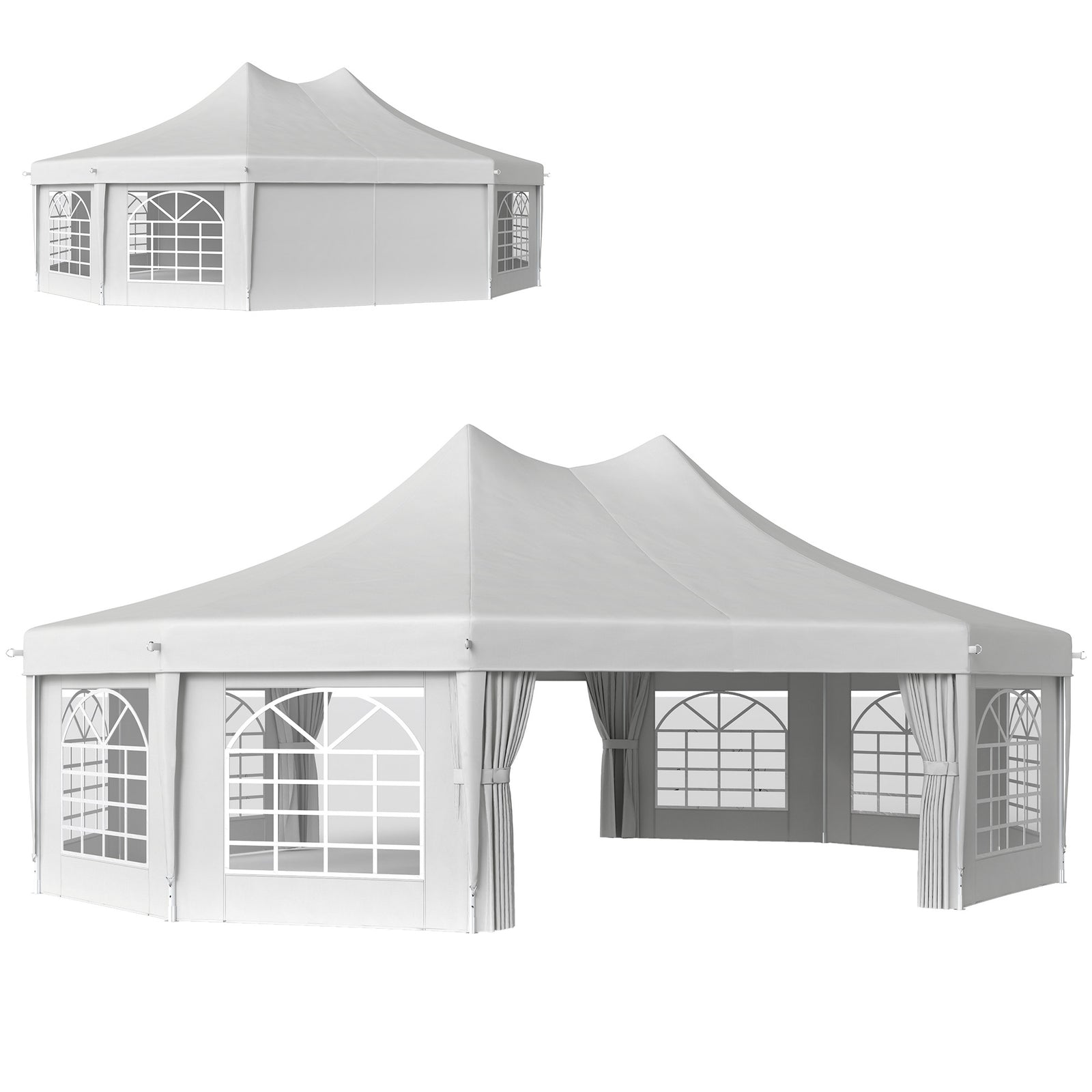10 Sides Decagonal Garden Gazebo Marquee Party Tent Wedding Canopy Outdoor Heavy Duty Metal Frame (8.9m x 6.5m) - White