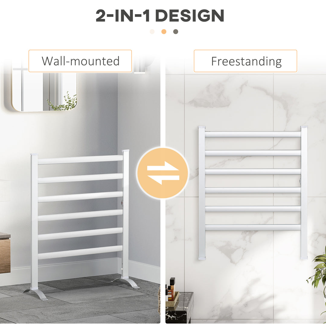 MCL Electric Towel Warmer, 6 Bar Aluminum Heated Towel Rail, Wall Mounted & Free Standing Towel Drying Rack for Bathroom, Plug-in, Silver