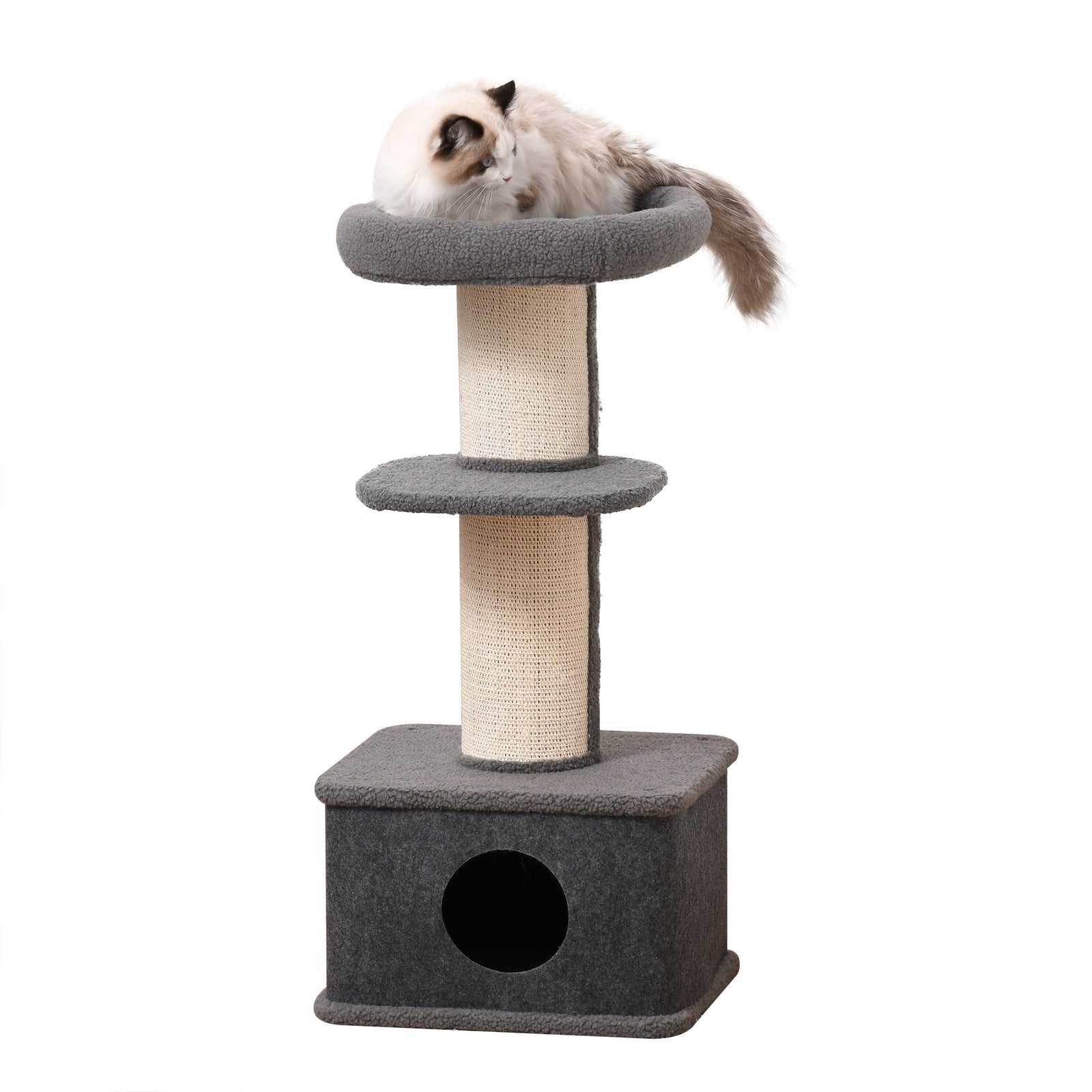 96cm Cat Tree for Indoor Cats Kitten Tower Multi level Activity Center Pet Furniture with Sisal Scratching Post Condo Removable Cover Grey