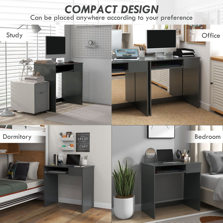 HOMCOM Computer Table with Keyboard Tray and Drawer, Compact Computer Desk, Study Desk, Writing Desk for Home Office, Grey | Aosom UK