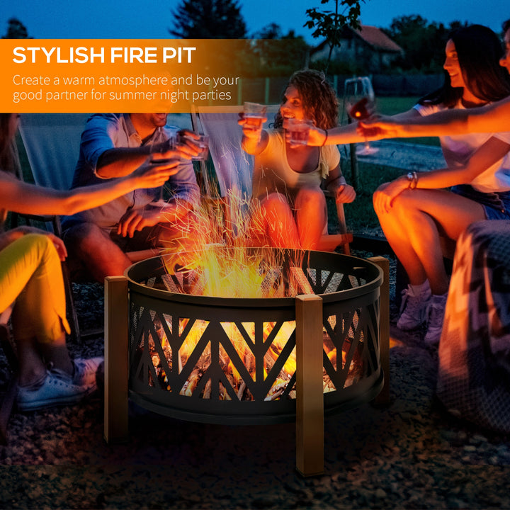 Metal Large Firepit Bowl Outdoor 2-In-1 Round Fire Pit Brazier w/ Lid,