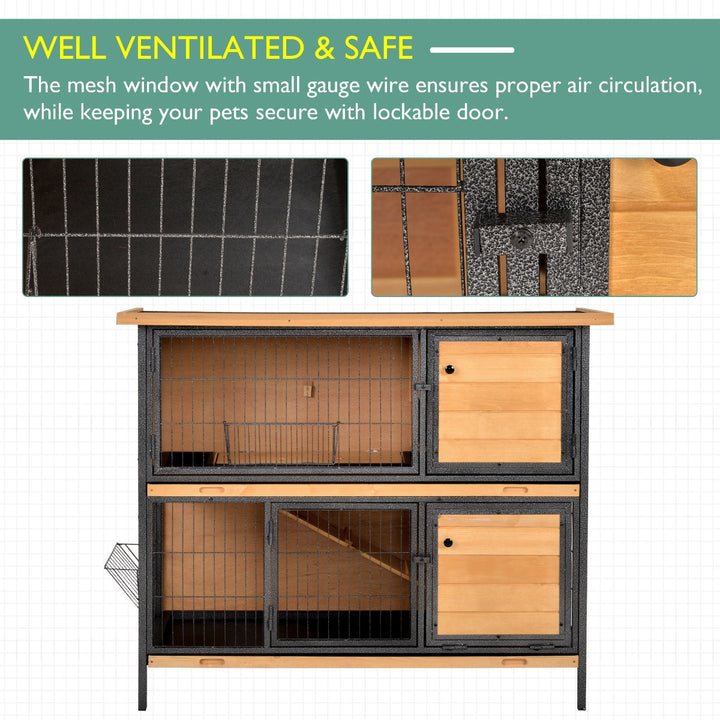 Wooden Metal Guinea Pigs Hutches Pet House Bunny w/ Slide-Out Tray Outdoor Light Yellow,black