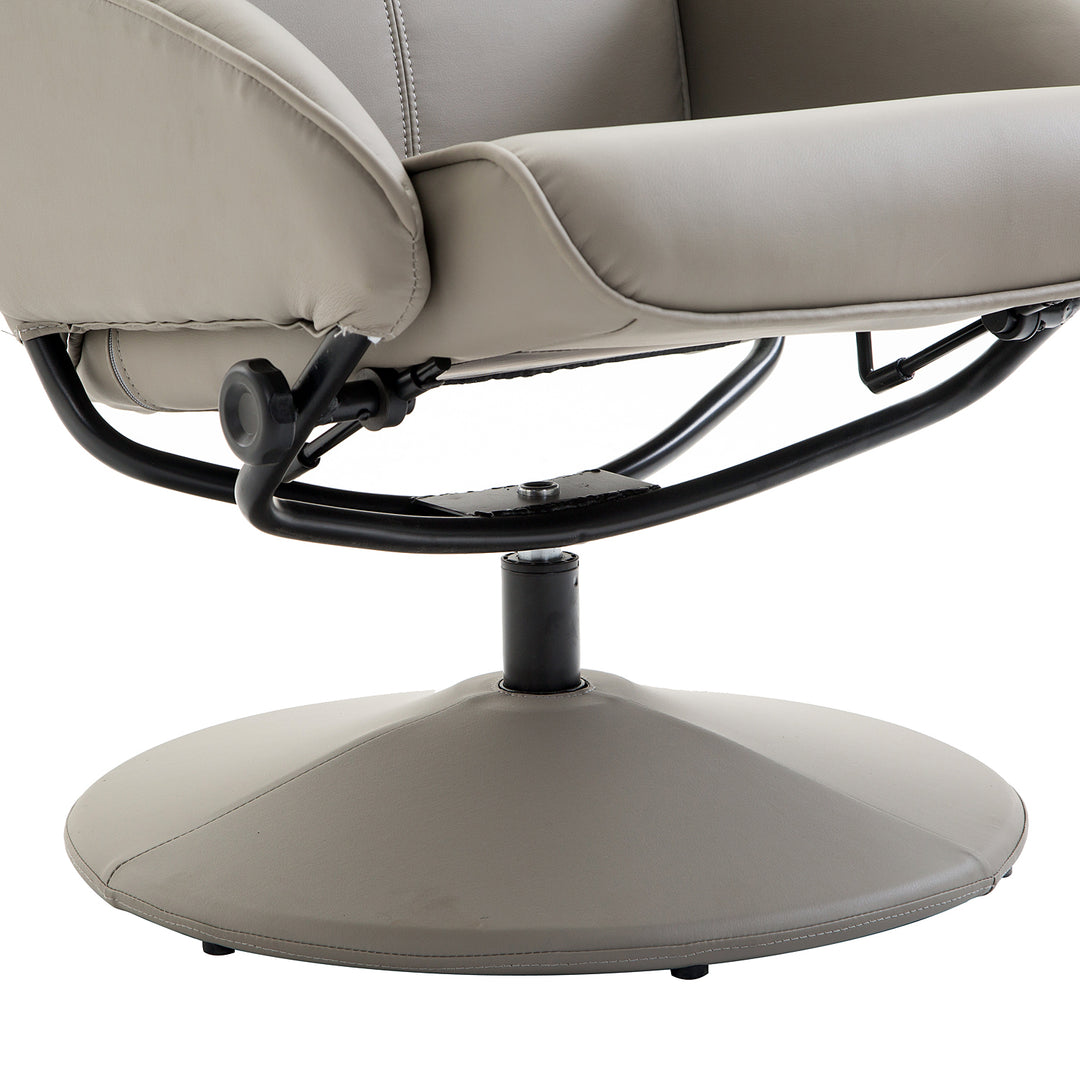 Recliner Chair and Footstool, Swivel PU Leather Upholstered Armchair with Footstool and Adjustable Backrest for Living Room, Bedroom, Grey