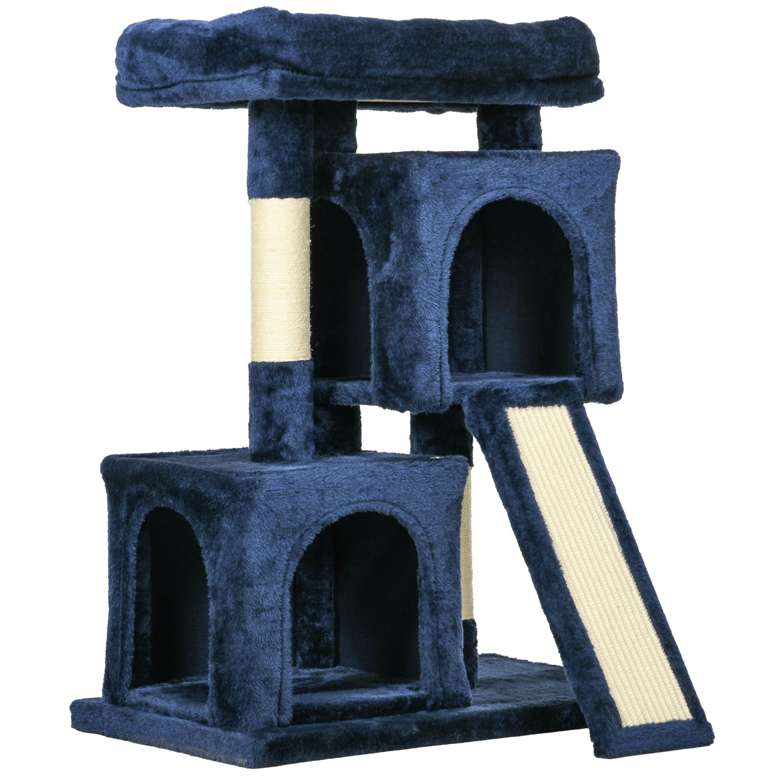 Sisal Cat Rest & Play Activity Tree w/ 2 House Navy Blue